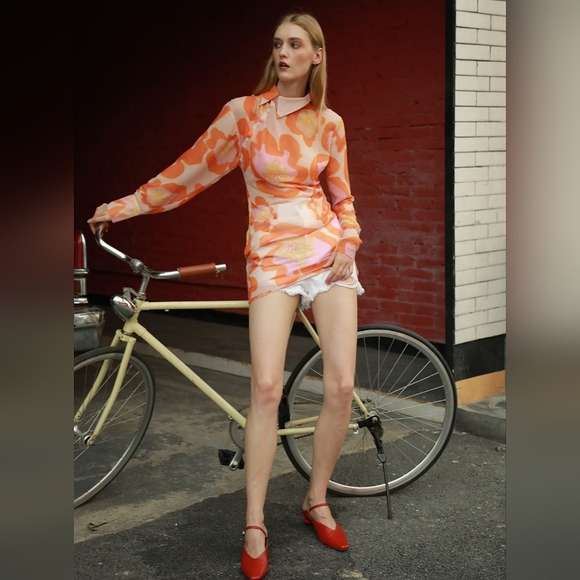NWTO Quanta du Soleil Jacqueline Shirt Dress Sheer Pattern Asymmetrical - Small - Picture 3 of 11